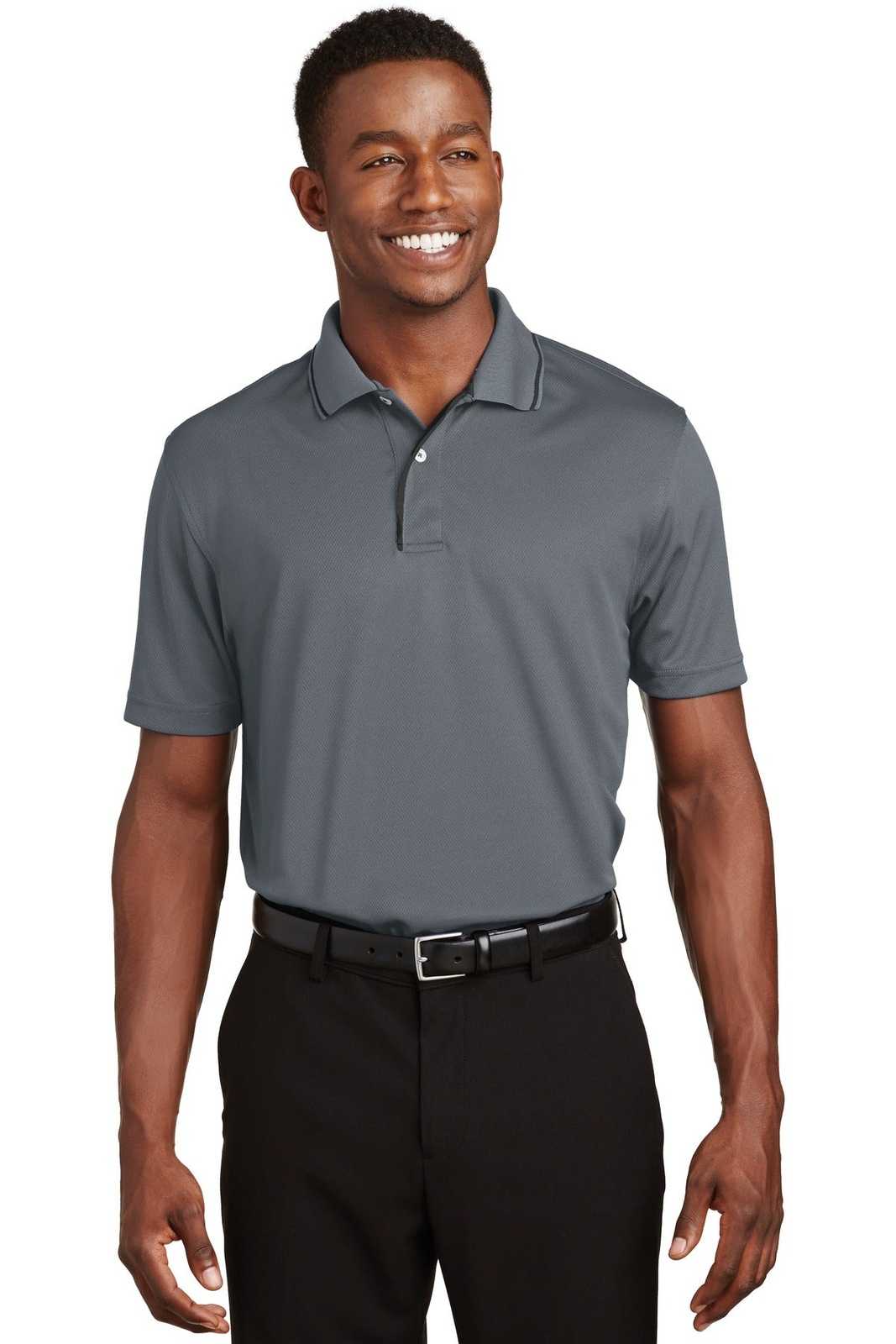Sport-Tek K467 Dri-Mesh Polo with Tipped Collar and Piping - Steel Black - HIT a Double - 1