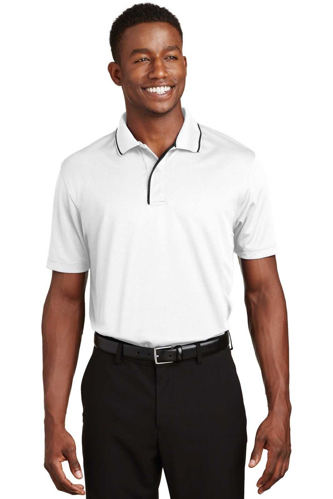 Sport-Tek K467 Dri-Mesh Polo with Tipped Collar and Piping - White Black - HIT a Double - 1