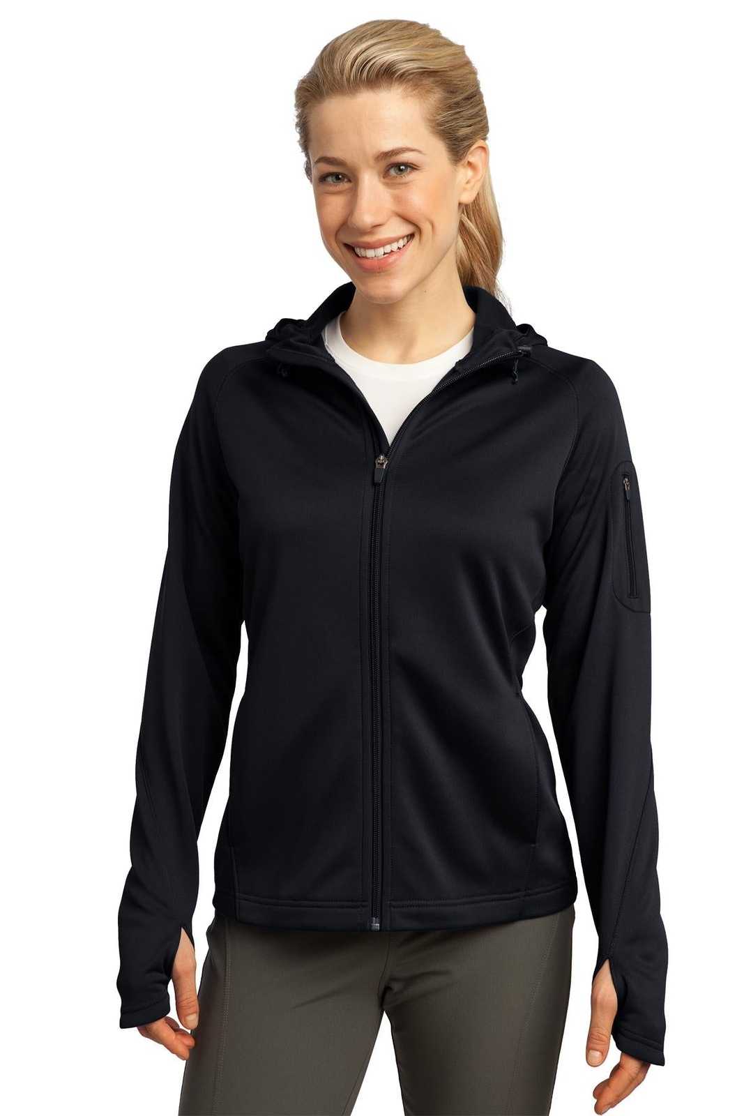 Sport-Tek L248 Ladies Tech Fleece Full-Zip Hooded Jacket - Black - HIT a Double - 1