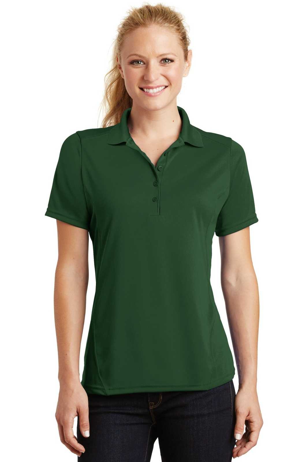 Sport-Tek L475 Ladies Dry Zone Raglan Accent Polo - Forest Green - HIT a Double - 1