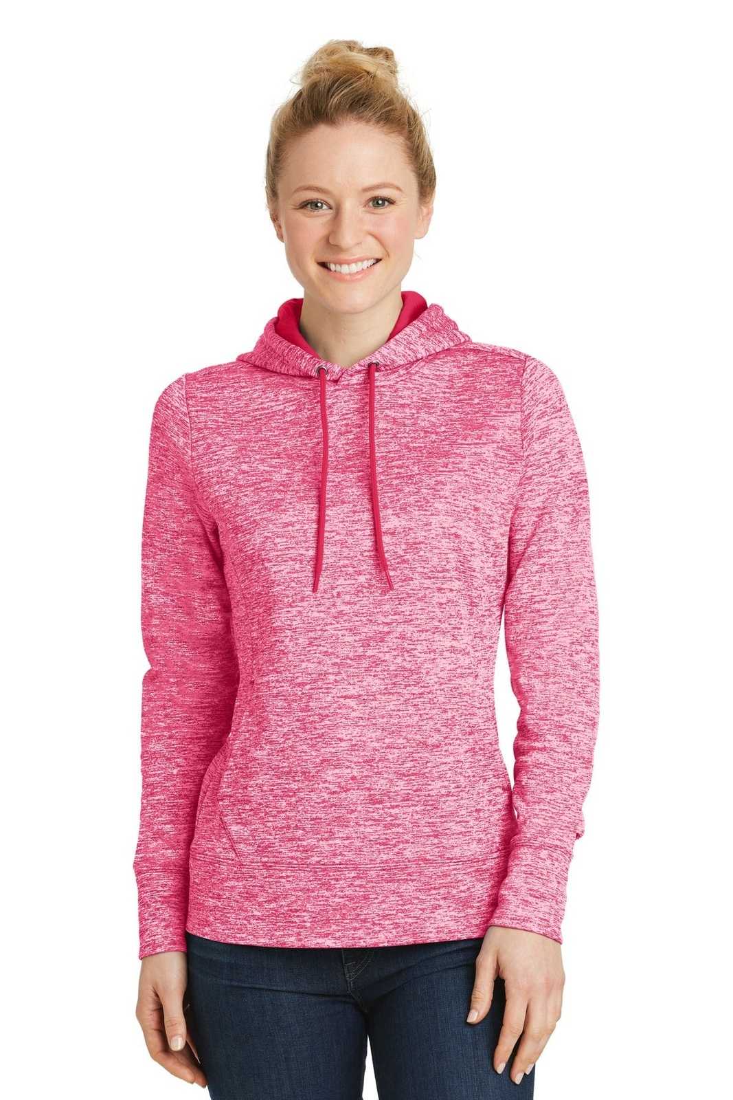 Sport-Tek LST225 Ladies PosiCharge Electric Heather Fleece Hooded Pullover - Power Pink Electric - HIT a Double - 1