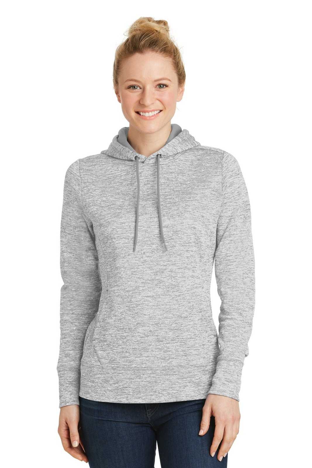 Sport-Tek LST225 Ladies PosiCharge Electric Heather Fleece Hooded Pullover - Silver Electric - HIT a Double - 1