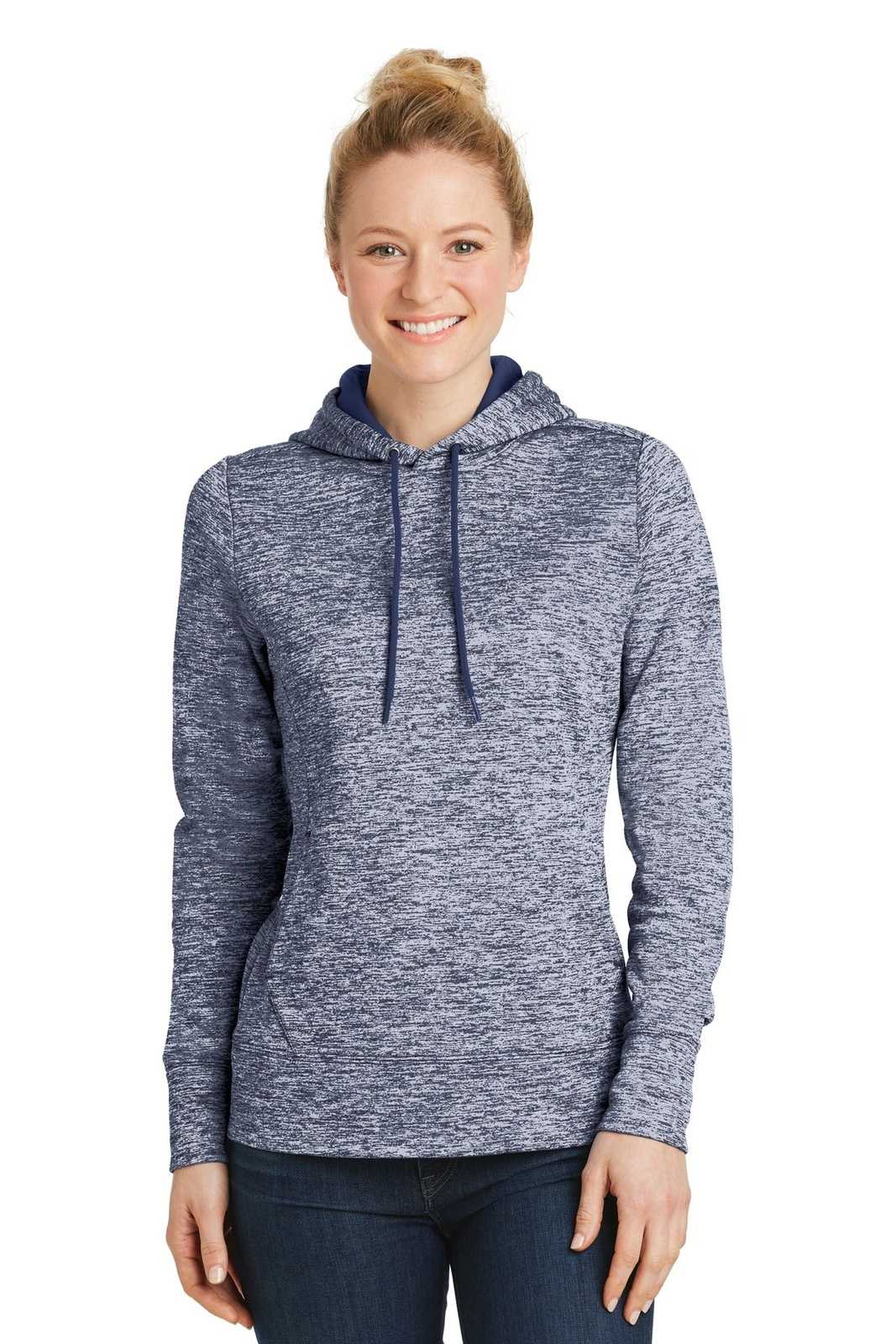 Sport-Tek LST225 Ladies PosiCharge Electric Heather Fleece Hooded Pullover - True Navy Electric - HIT a Double - 1