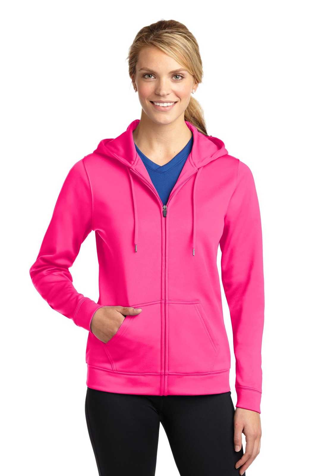 Sport-Tek LST238 Ladies Sport-Wick Fleece Full-Zip Hooded Jacket - Neon Pink - HIT a Double - 1