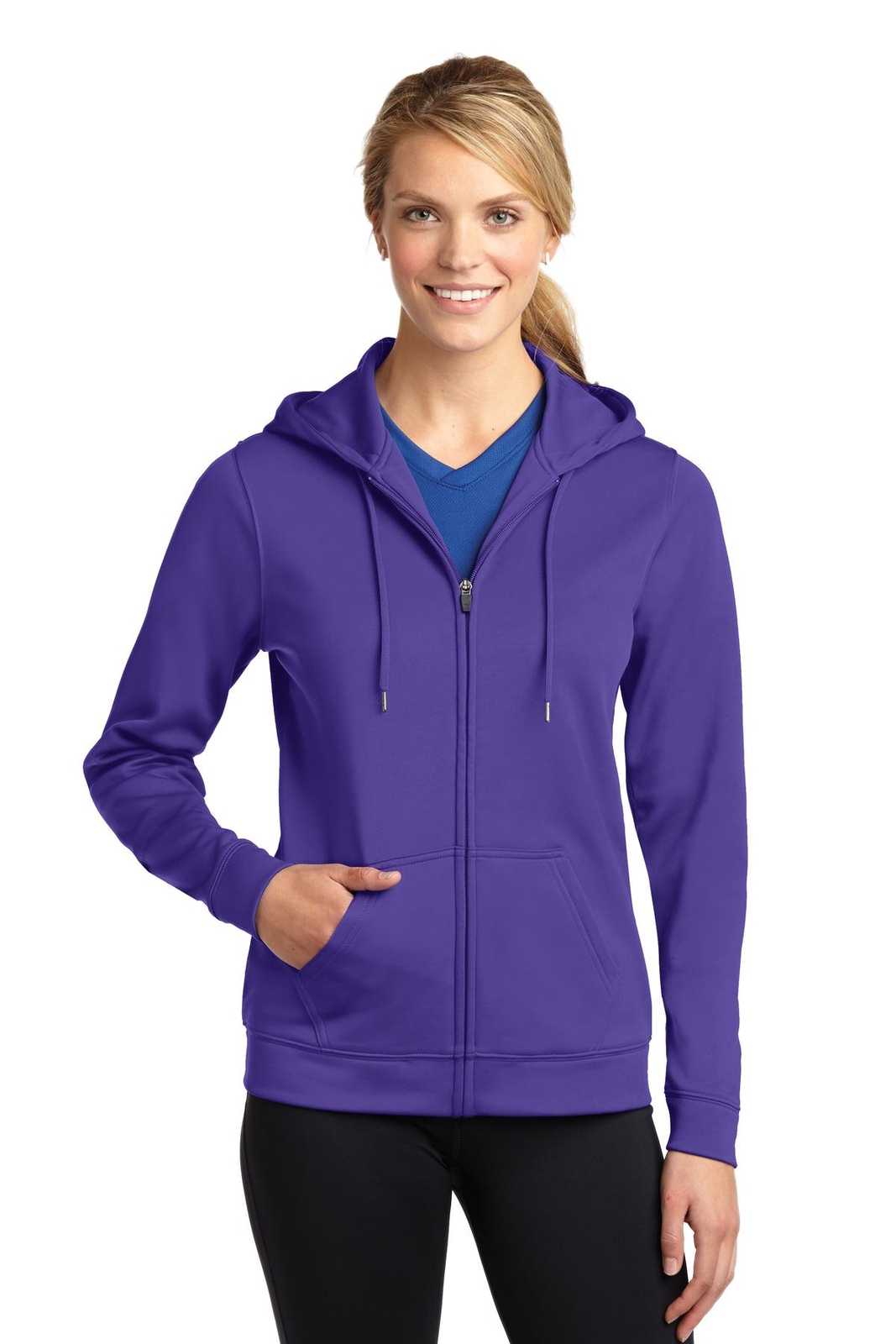 Sport-Tek LST238 Ladies Sport-Wick Fleece Full-Zip Hooded Jacket - Purple - HIT a Double - 1