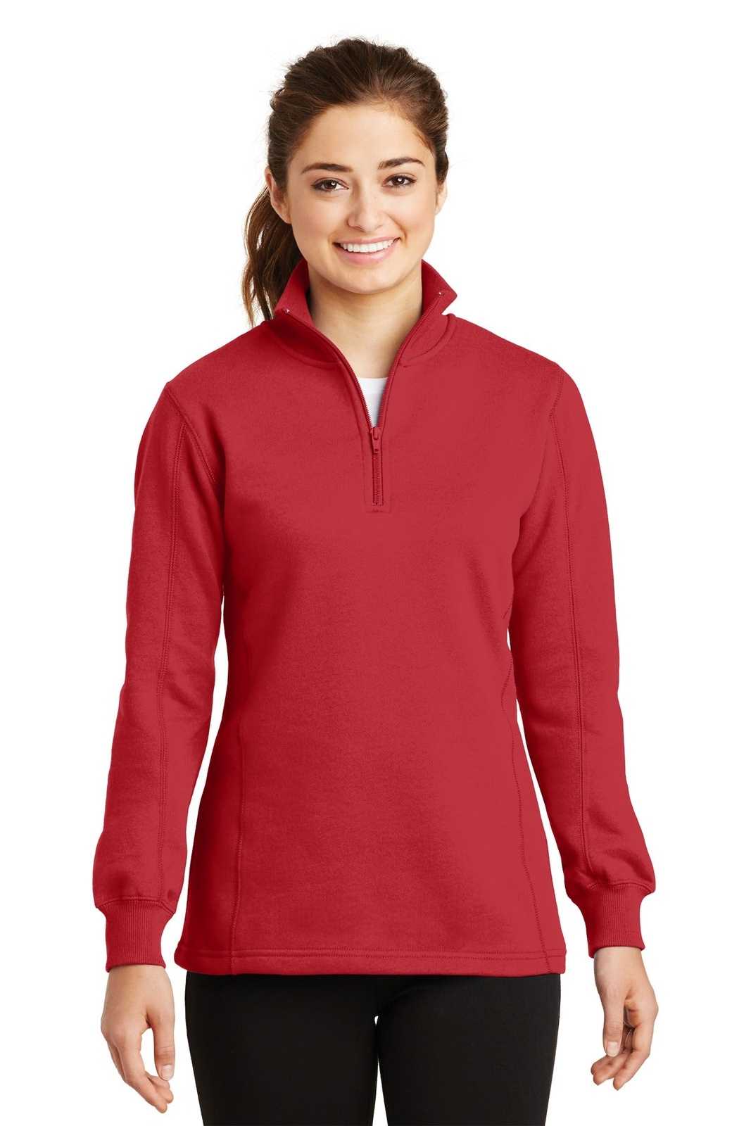 Sport-Tek LST253 Ladies 1/4-Zip Sweatshirt - True Red - HIT a Double - 1