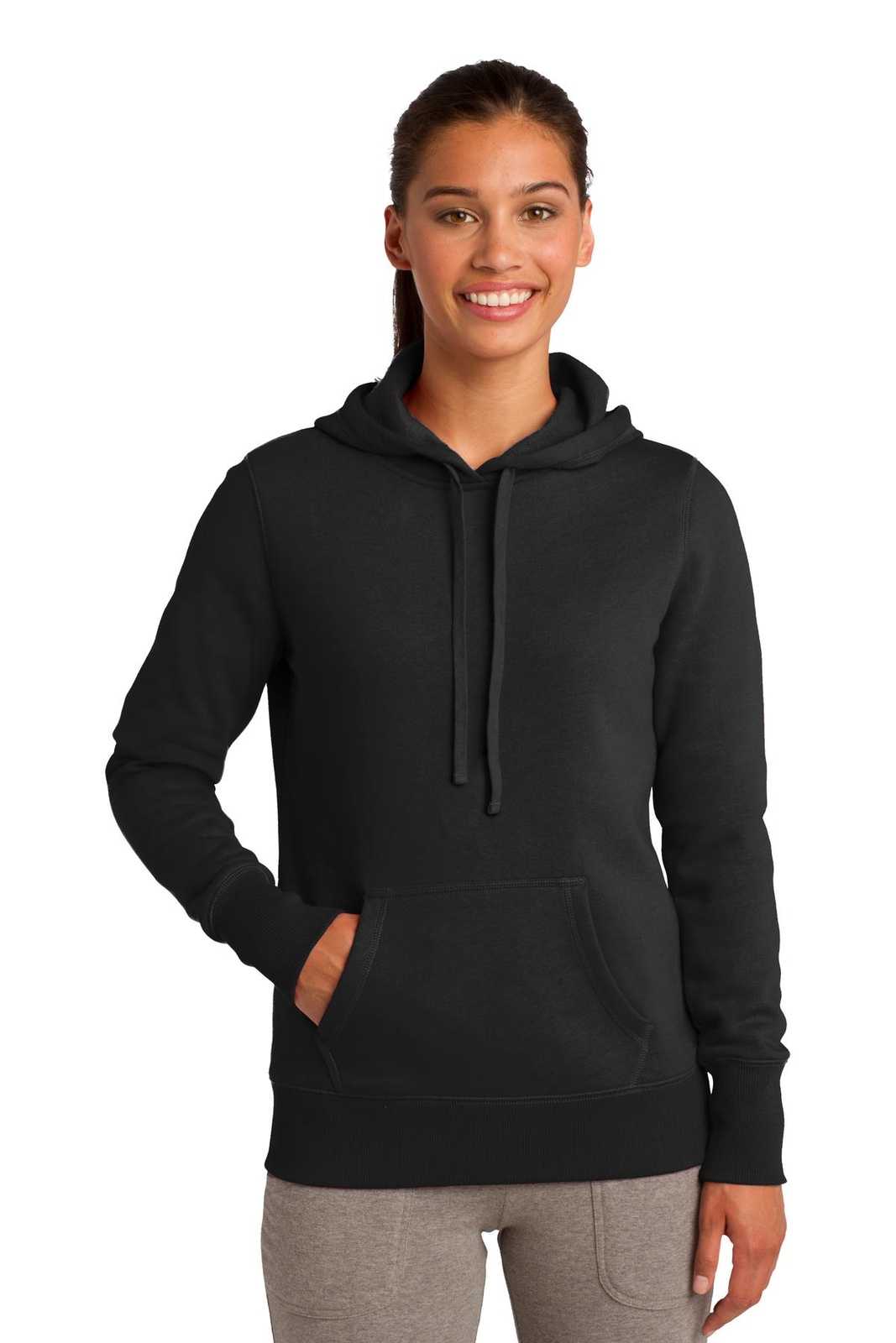 Sport-Tek LST254 Ladies Pullover Hooded Sweatshirt - Black - HIT a Double - 1