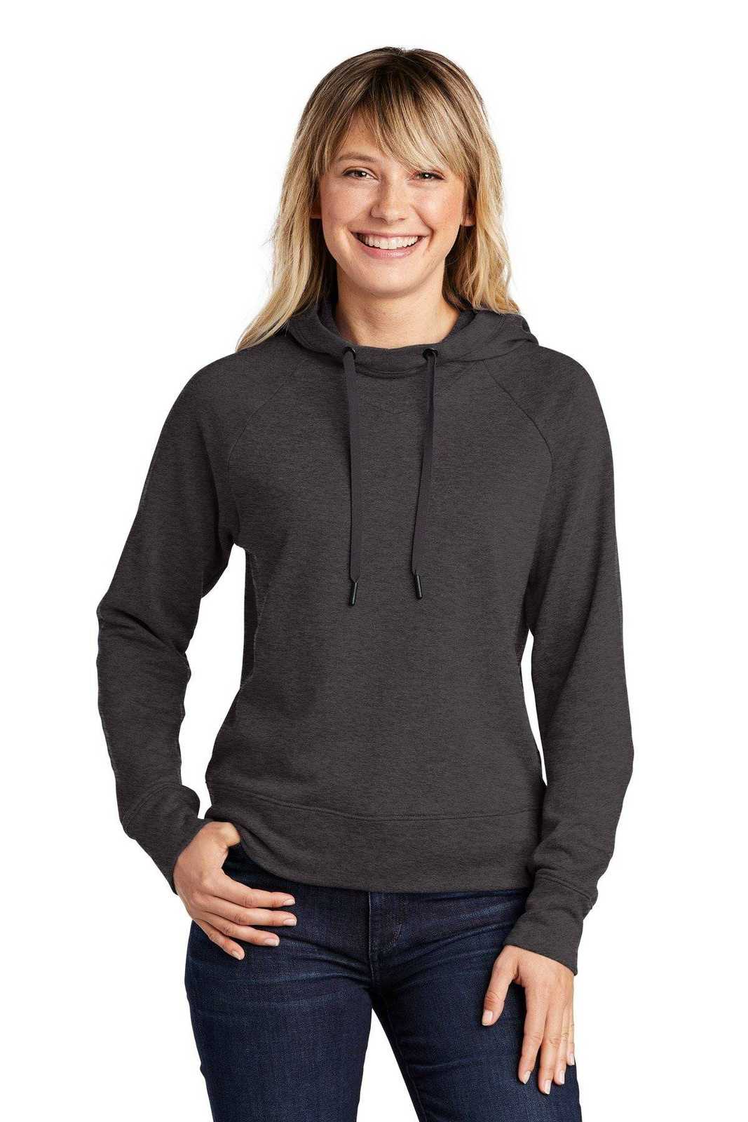 Sport-Tek LST272 Ladies Lightweight French Terry Pullover Hoodie - Heather Black - HIT a Double - 1