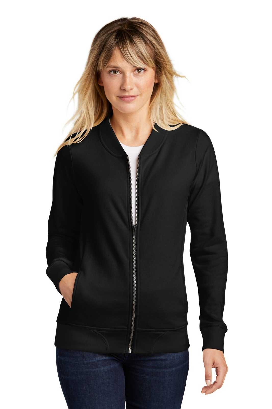 Sport-Tek LST274 Ladies Lightweight French Terry Bomber - Black - HIT a Double - 1