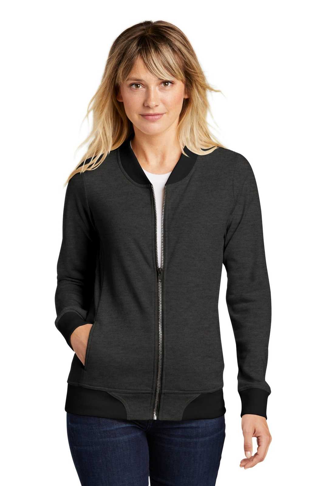 Sport-Tek LST274 Ladies Lightweight French Terry Bomber - Heather Black - HIT a Double - 1