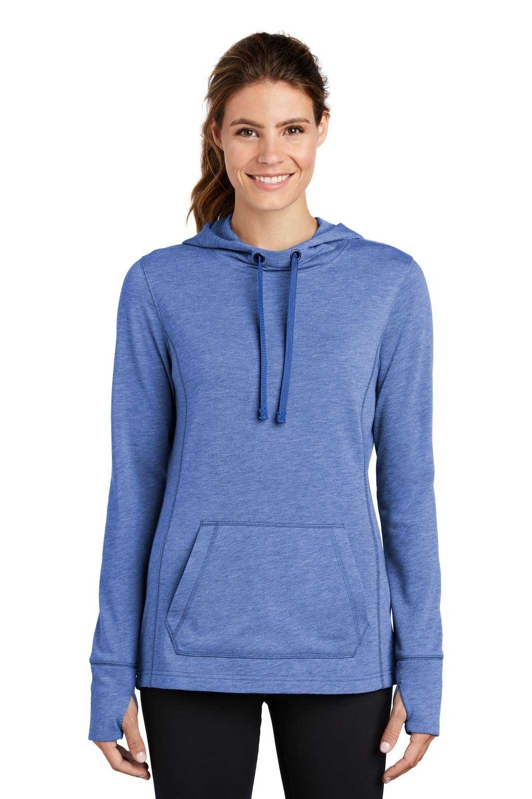 Sport-Tek LST296 Ladies PosiCharge Tri-Blend Wicking Fleece Hooded Pullover - True Royal Heather - HIT a Double - 1
