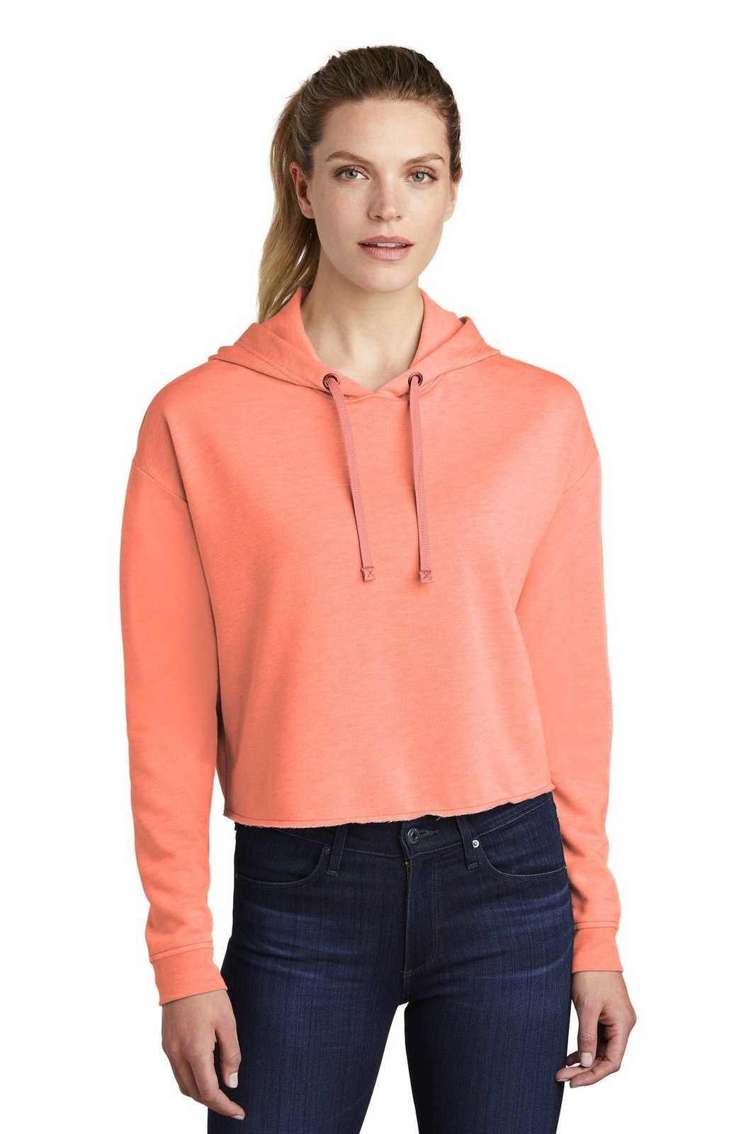 Sport-Tek LST298 Ladies PosiCharge Tri-Blend Wicking Fleece Crop Hooded Pullover - Soft Coral Heather - HIT a Double - 1
