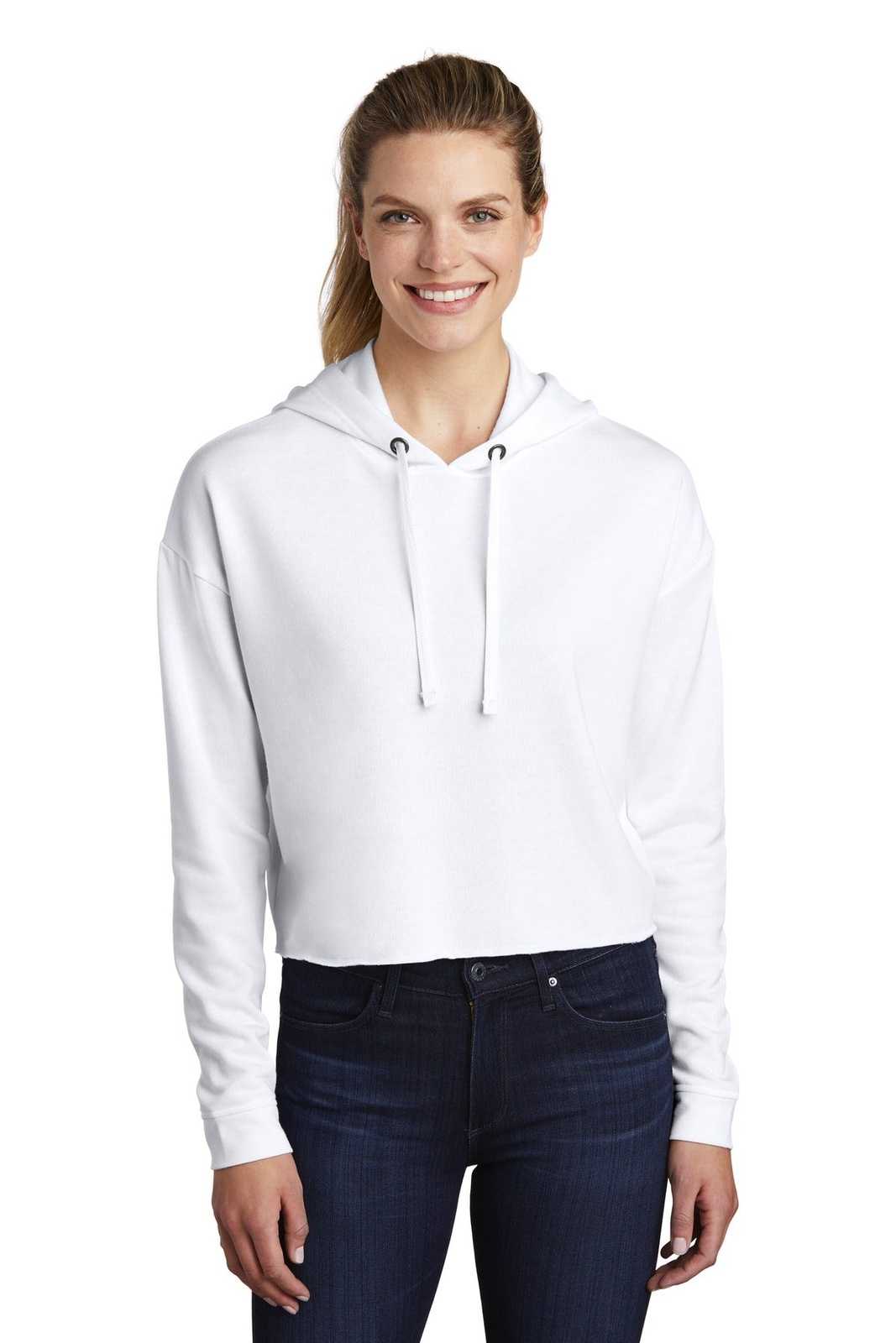 Sport-Tek LST298 Ladies PosiCharge Tri-Blend Wicking Fleece Crop Hooded Pullover - White Triad Solid - HIT a Double - 1