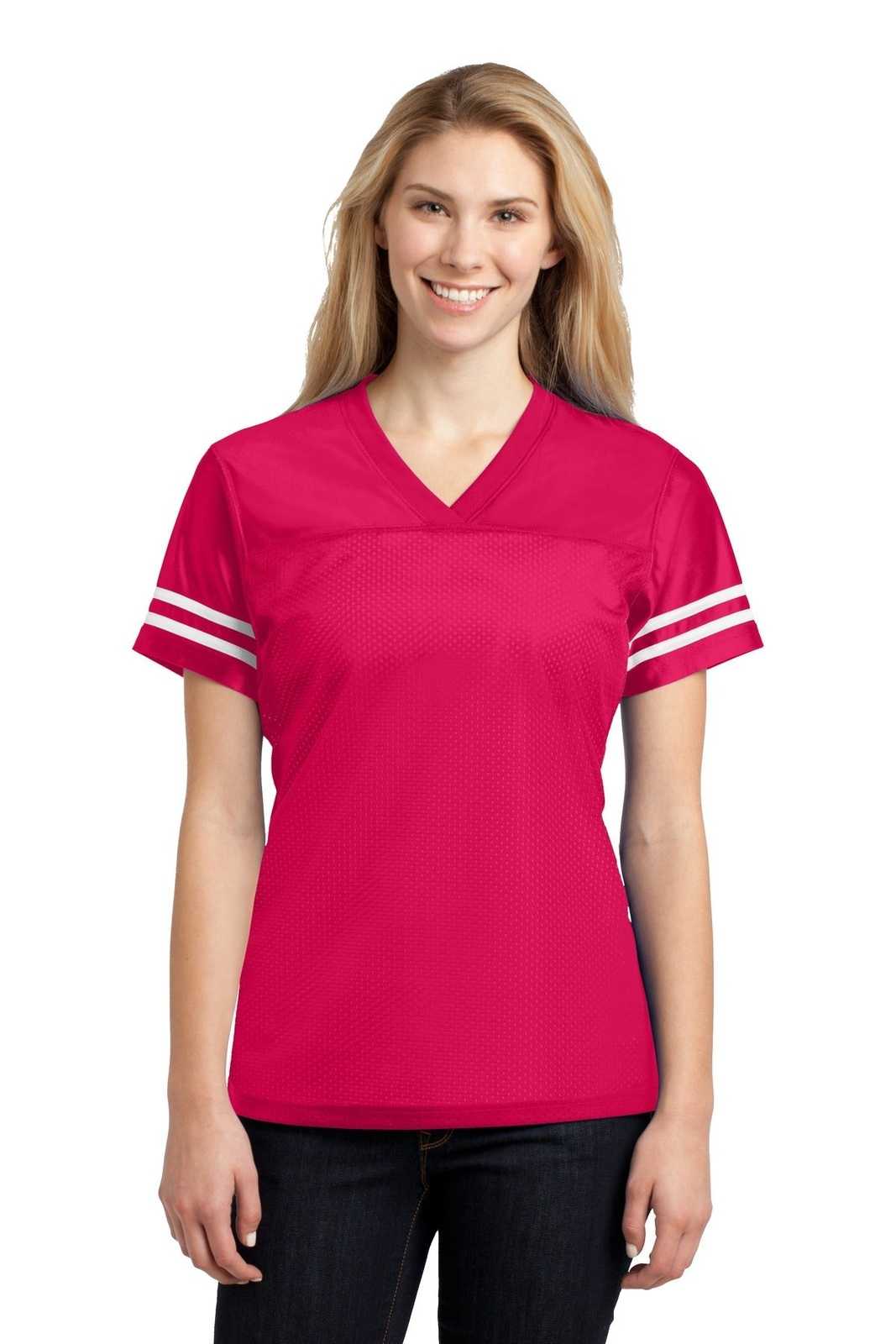 Sport-Tek LST307 Ladies PosiCharge Replica Jersey - Pink Raspberry White - HIT a Double - 1