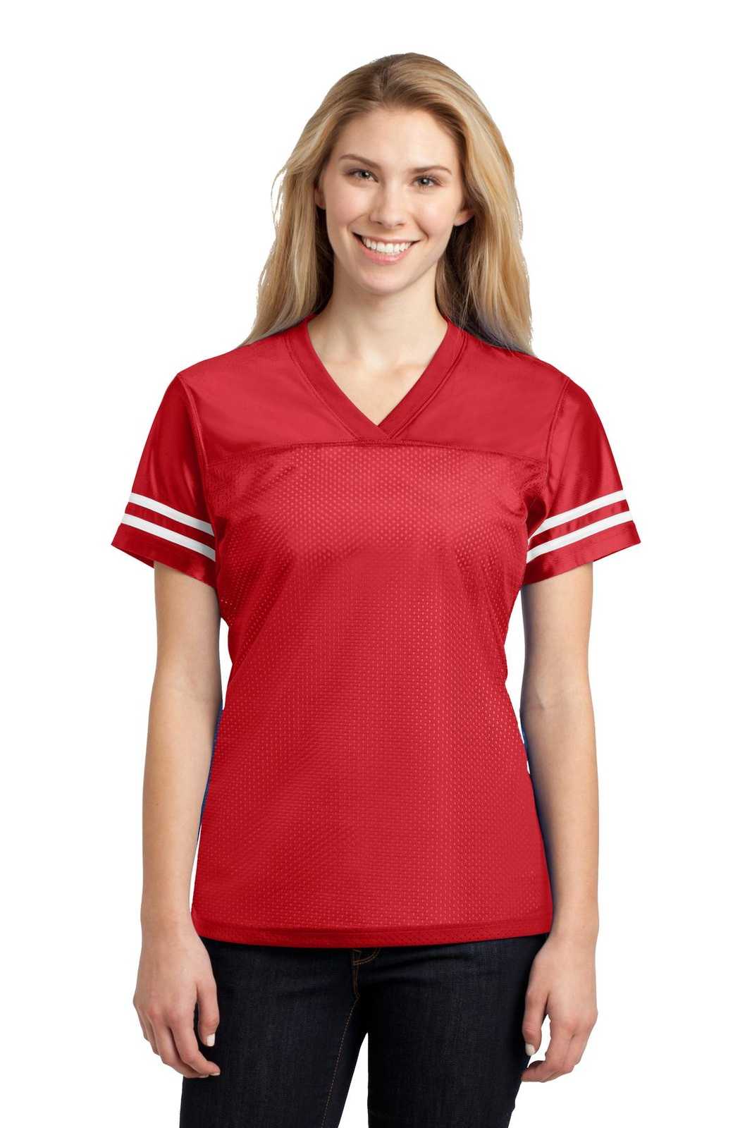 Sport-Tek LST307 Ladies PosiCharge Replica Jersey - True Red White - HIT a Double - 1