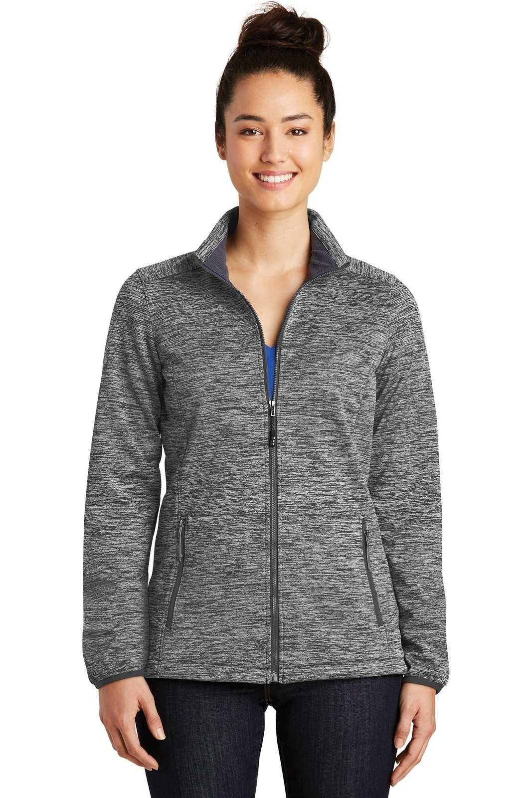 Sport-Tek LST30 Ladies PosiCharge Electric Heather Soft Shell Jacket - Black Electric - HIT a Double - 1