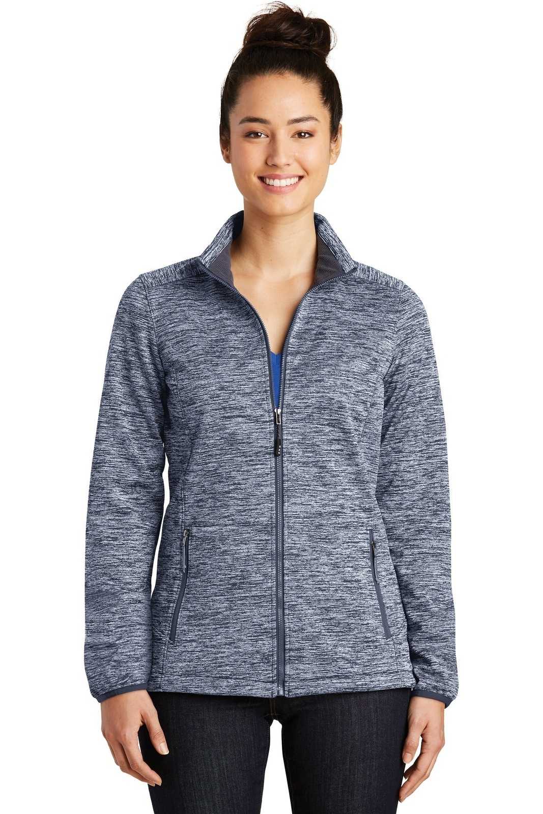 Sport-Tek LST30 Ladies PosiCharge Electric Heather Soft Shell Jacket - True Navy Electric - HIT a Double - 1
