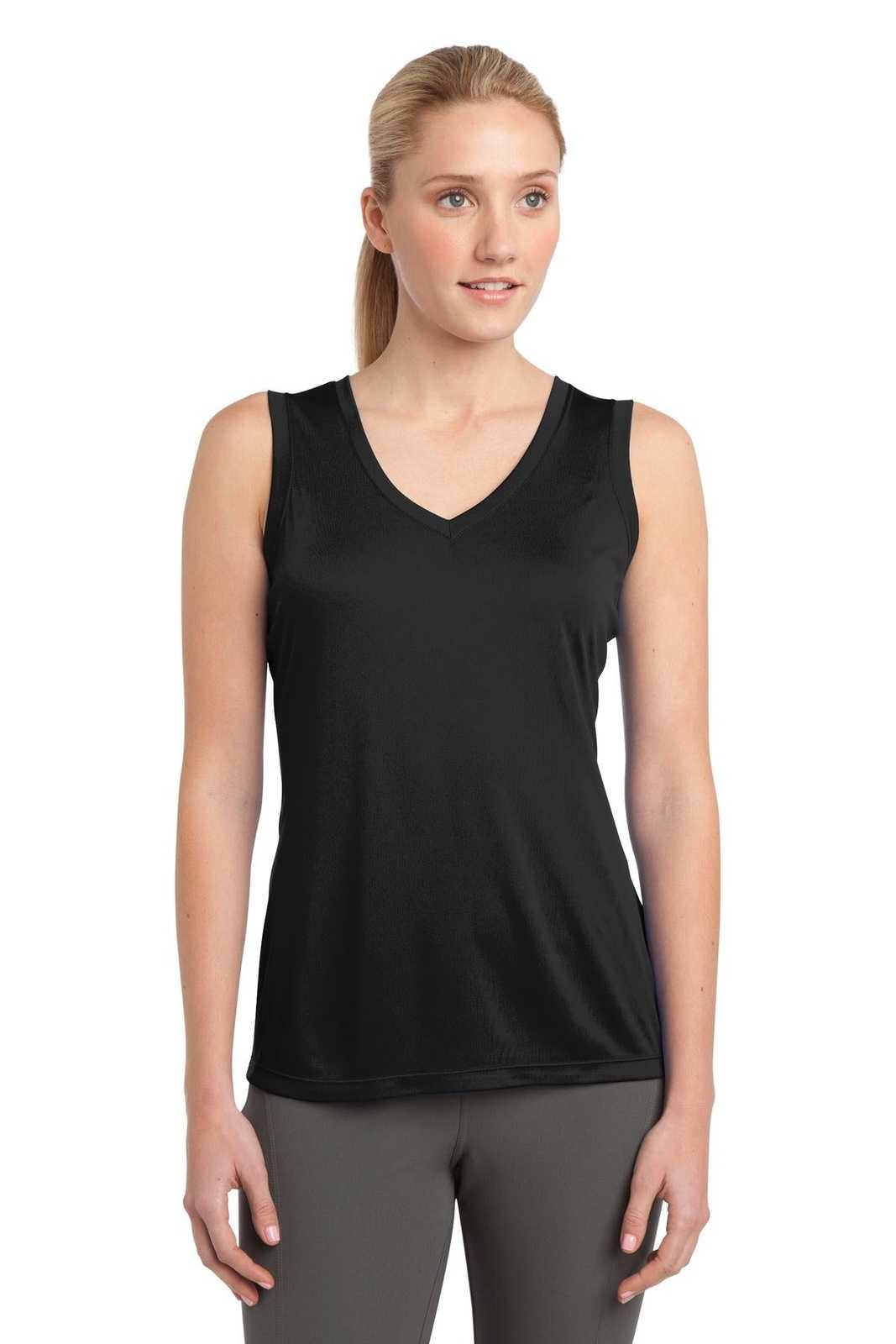 Sport-Tek LST352 Ladies Sleeveless PosiCharge Competitor V-Neck Tee - Black - HIT a Double - 1