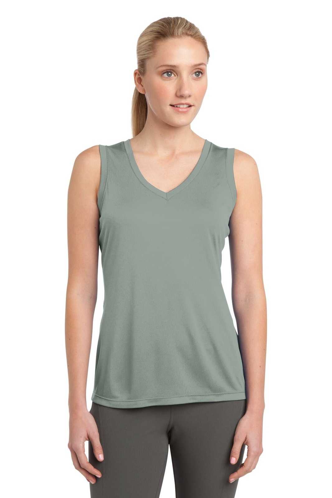 Sport-Tek LST352 Ladies Sleeveless PosiCharge Competitor V-Neck Tee - Silver - HIT a Double - 1