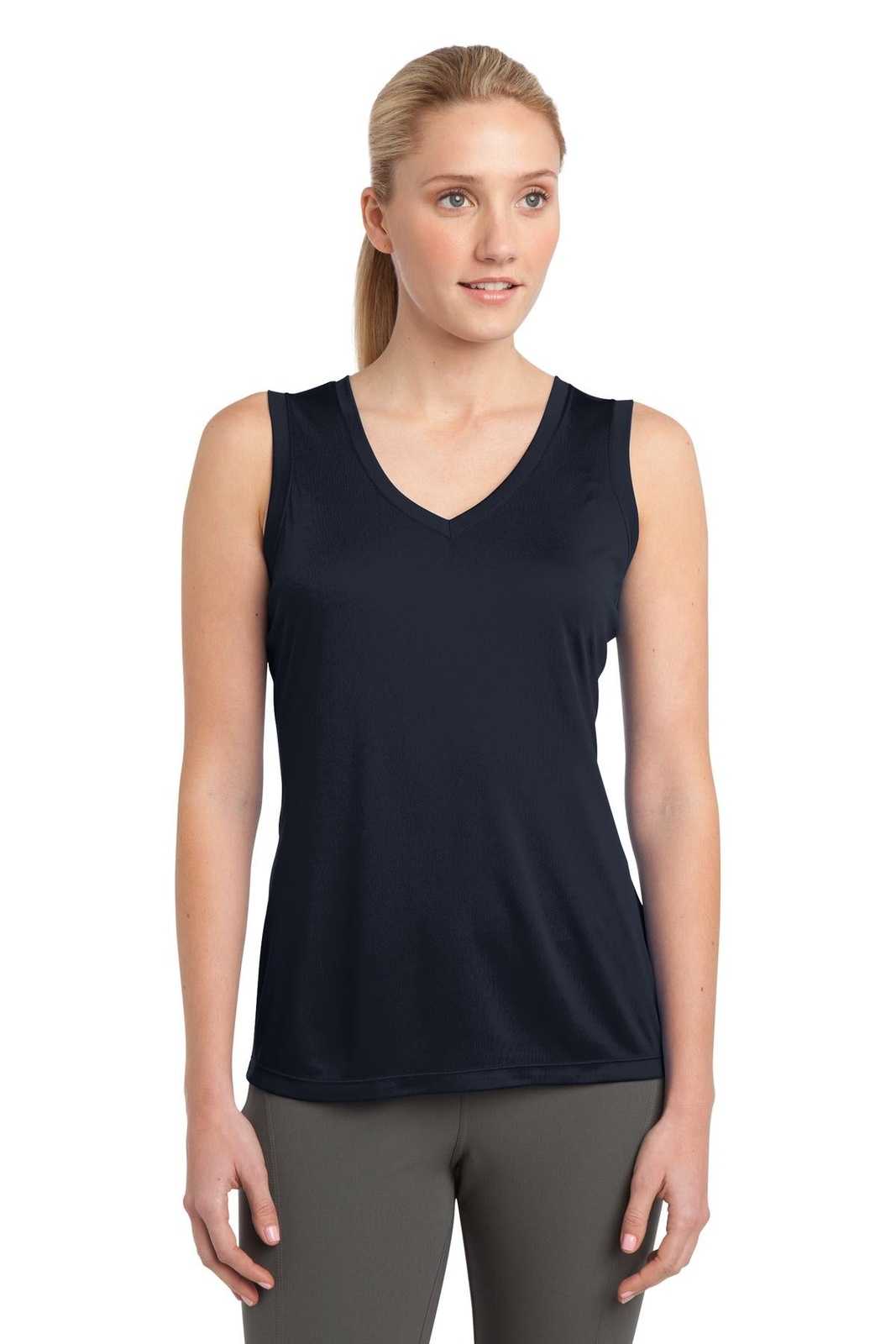 Sport-Tek LST352 Ladies Sleeveless PosiCharge Competitor V-Neck Tee - True Navy - HIT a Double - 1