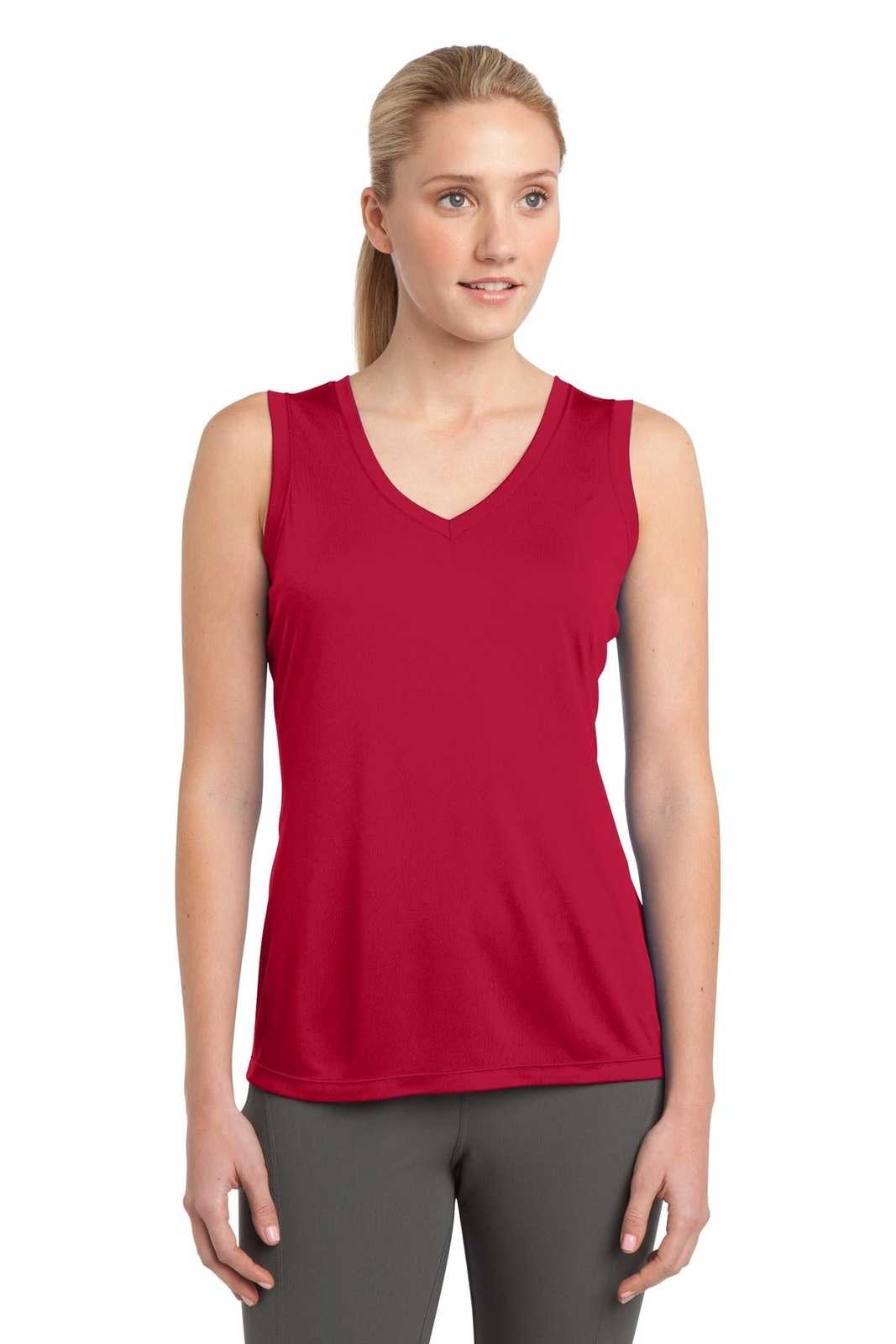 Sport-Tek LST352 Ladies Sleeveless PosiCharge Competitor V-Neck Tee - True Red - HIT a Double - 1