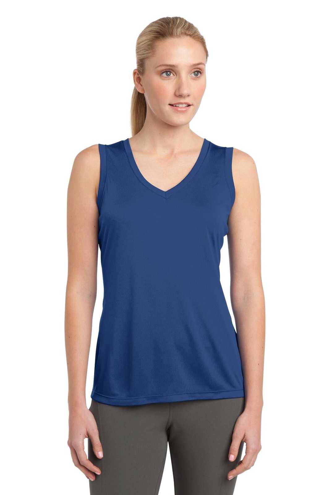 Sport-Tek LST352 Ladies Sleeveless PosiCharge Competitor V-Neck Tee - True Royal - HIT a Double - 1
