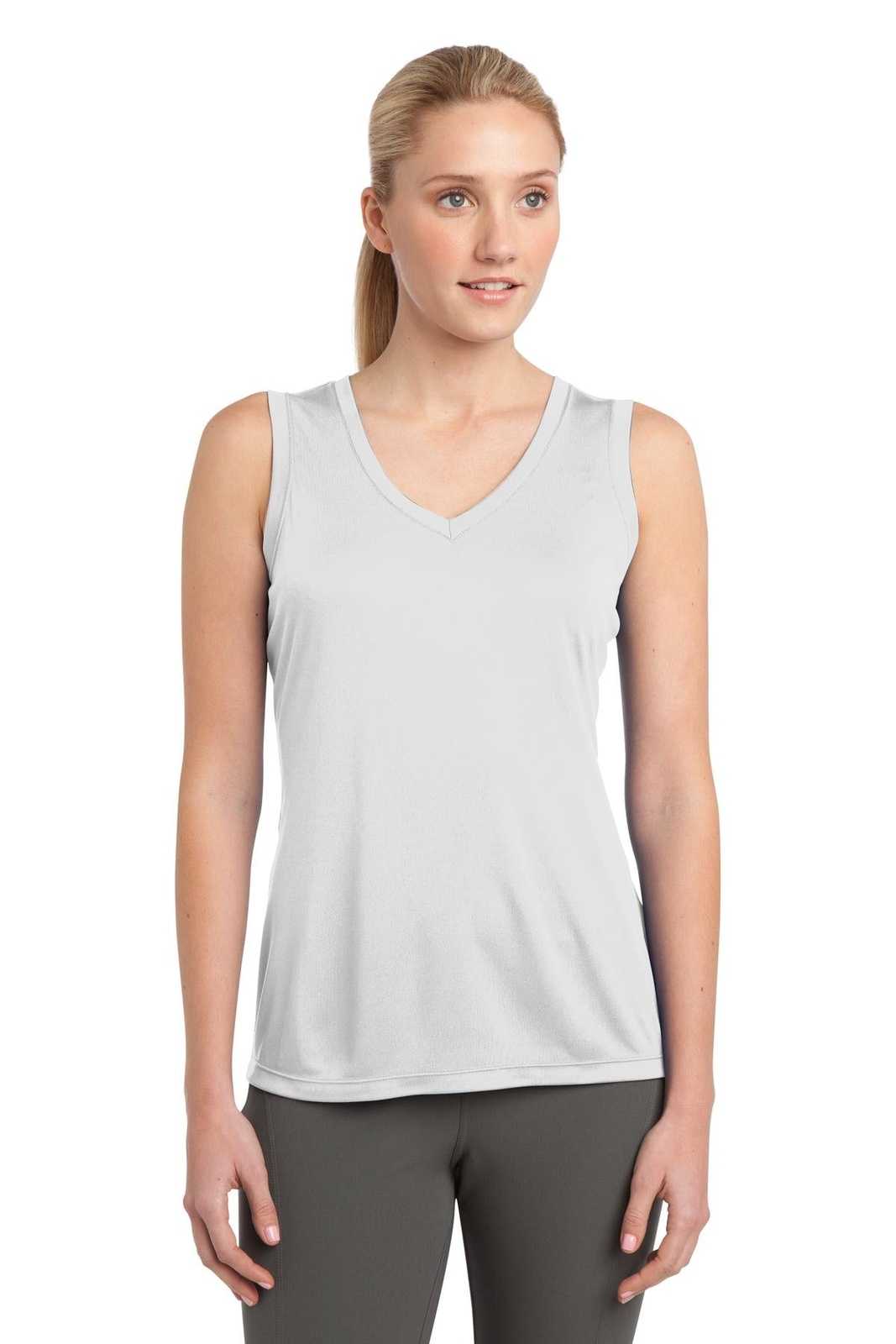 Sport-Tek LST352 Ladies Sleeveless PosiCharge Competitor V-Neck Tee - White - HIT a Double - 1