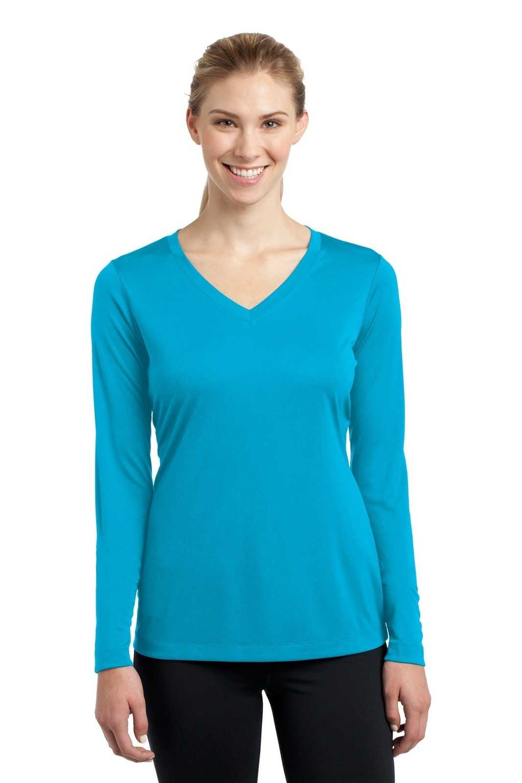Sport-Tek LST353LS Ladies Long Sleeve PosiCharge Competitor V-Neck Tee - Atomic Blue - HIT a Double - 1