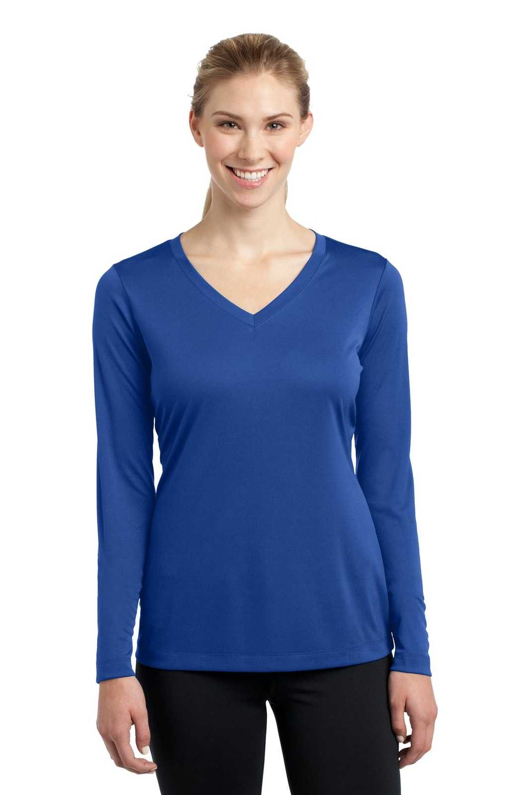 Sport-Tek LST353LS Ladies Long Sleeve PosiCharge Competitor V-Neck Tee - True Royal - HIT a Double - 1