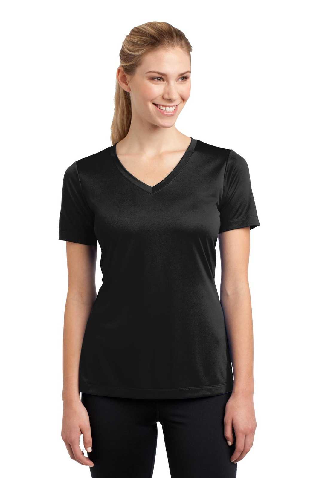 Sport-Tek LST353 Ladies PosiCharge Competitor V-Neck Tee - Black - HIT a Double - 1