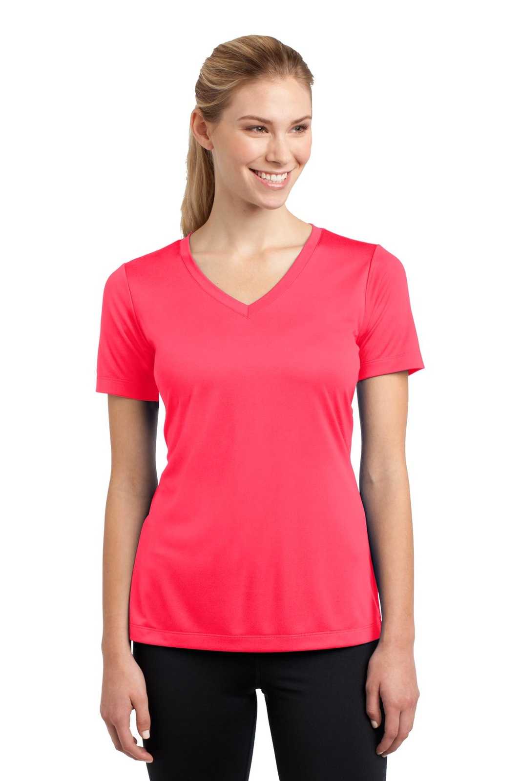 Sport-Tek LST353 Ladies PosiCharge Competitor V-Neck Tee - Hot Coral - HIT a Double - 1