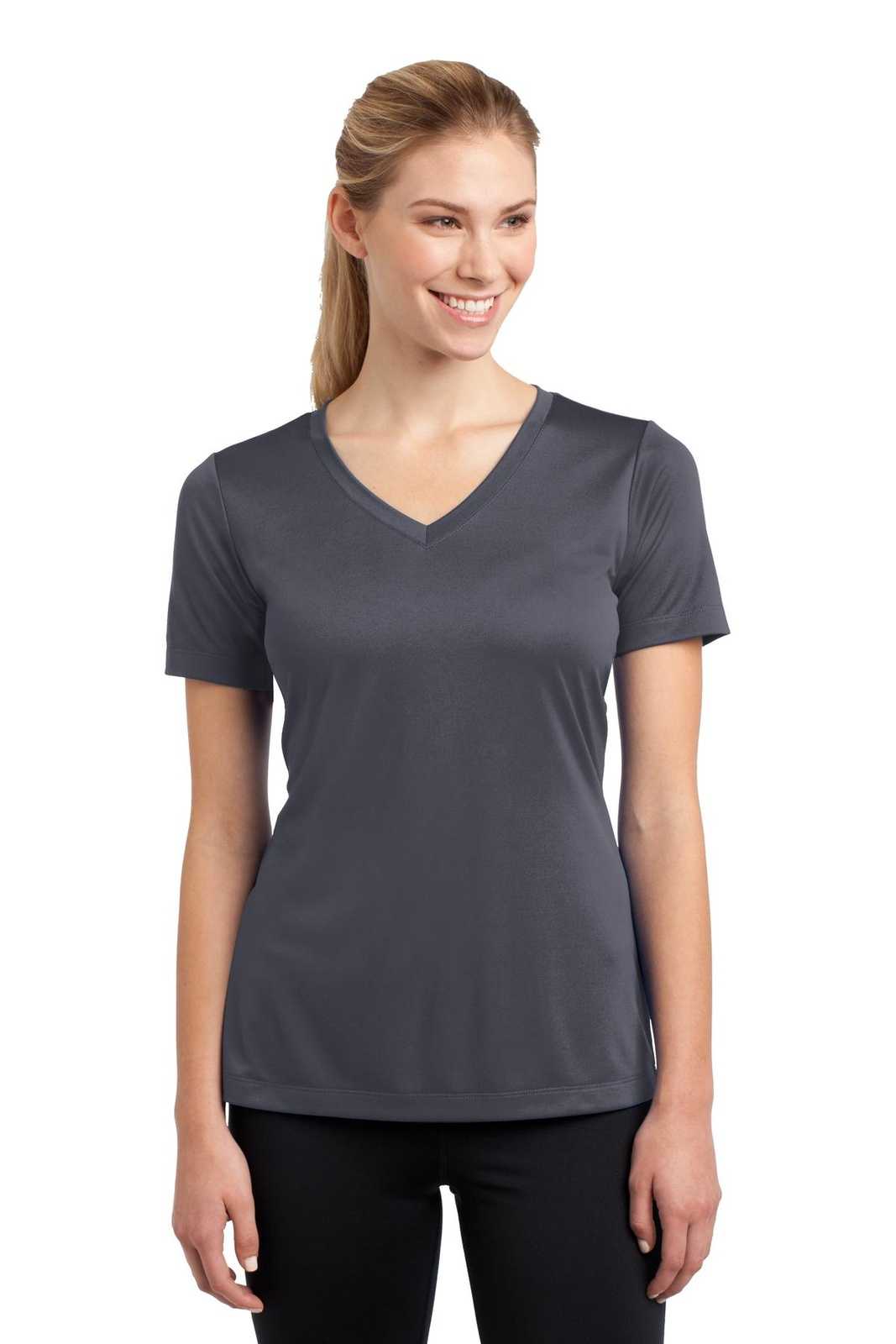 Sport-Tek LST353 Ladies PosiCharge Competitor V-Neck Tee - Iron Gray - HIT a Double - 1