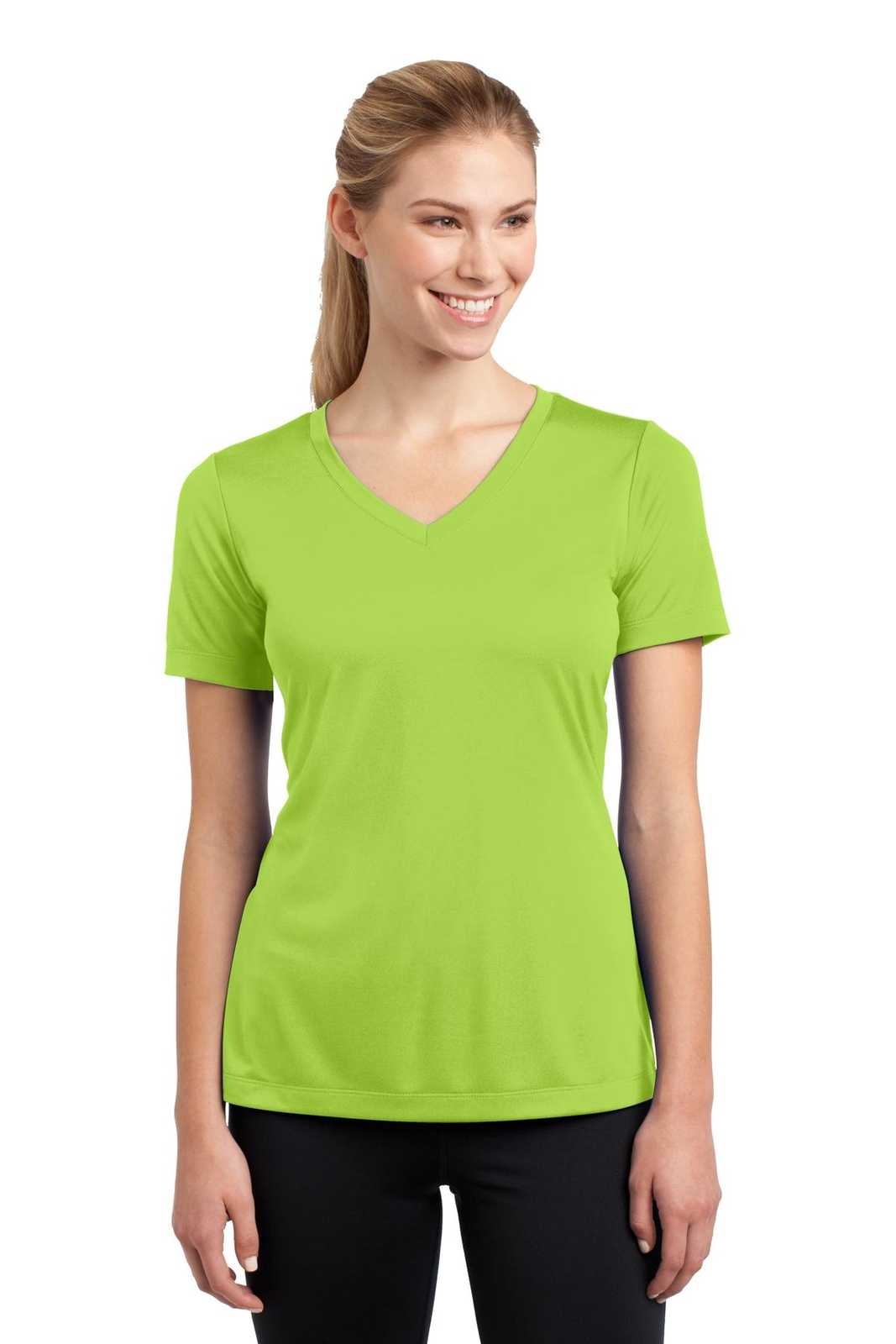 Sport-Tek LST353 Ladies PosiCharge Competitor V-Neck Tee - Lime Shock - HIT a Double - 1