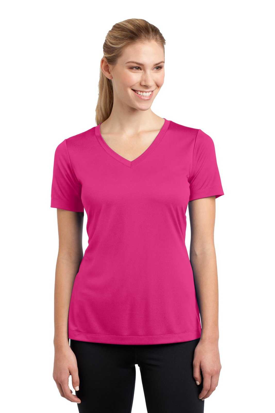 Sport-Tek LST353 Ladies PosiCharge Competitor V-Neck Tee - Pink Raspberry - HIT a Double - 1