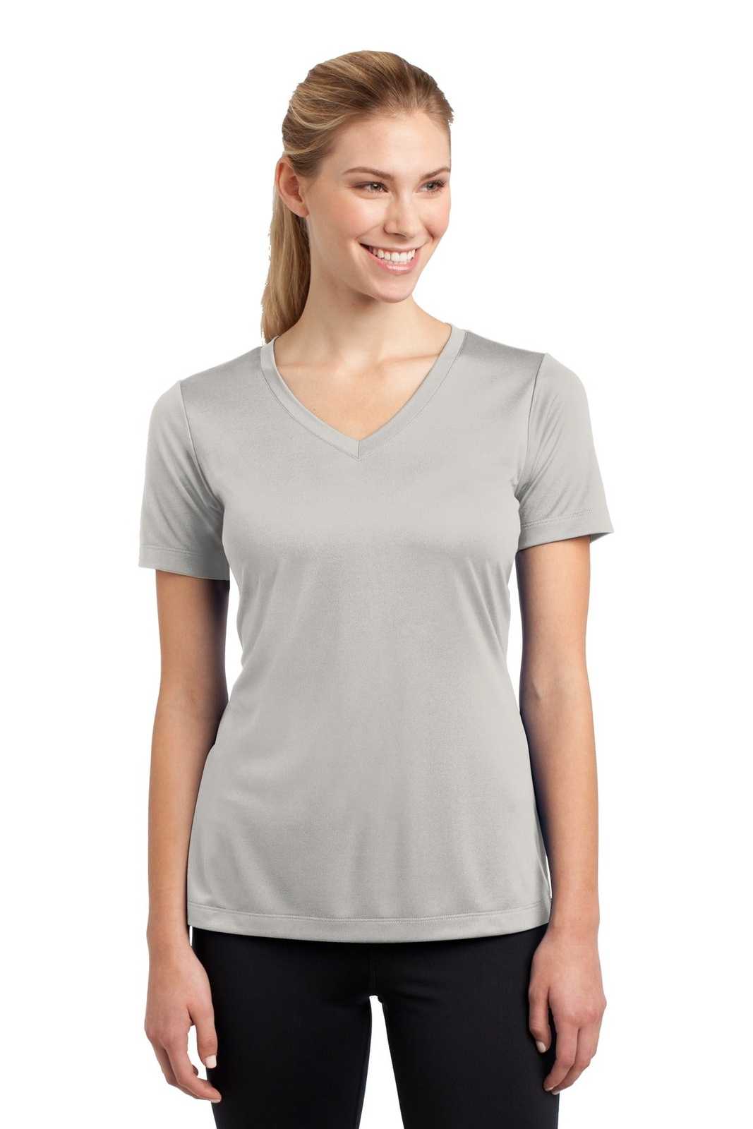 Sport-Tek LST353 Ladies PosiCharge Competitor V-Neck Tee - Silver - HIT a Double - 1