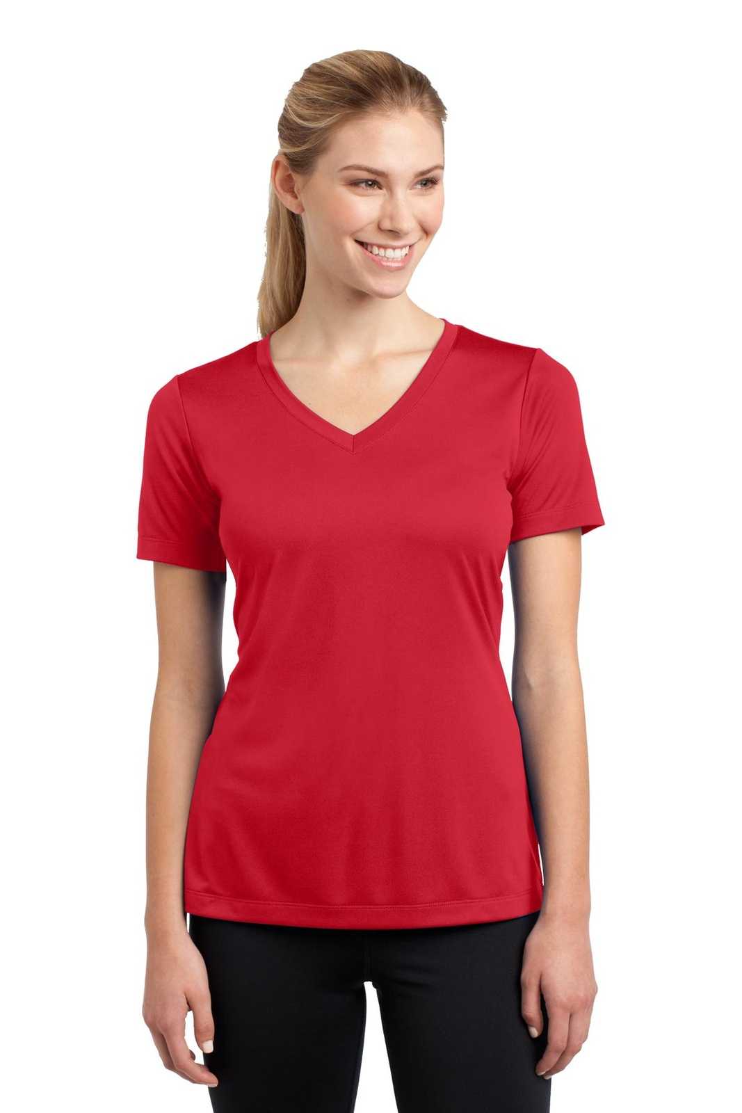 Sport-Tek LST353 Ladies PosiCharge Competitor V-Neck Tee - True Red - HIT a Double - 1