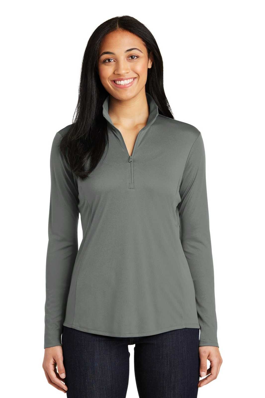 Sport-Tek LST357 Ladies PosiCharge Competitor 1/4-Zip Pullover - Gray Concrete - HIT a Double - 1