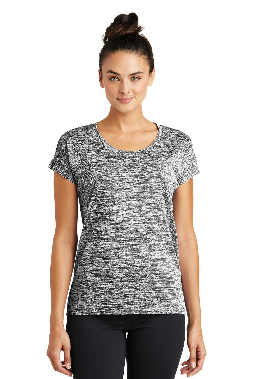 Sport-Tek LST390 Ladies PosiCharge Electric Heather Sporty Tee - Black Electric - HIT a Double - 1