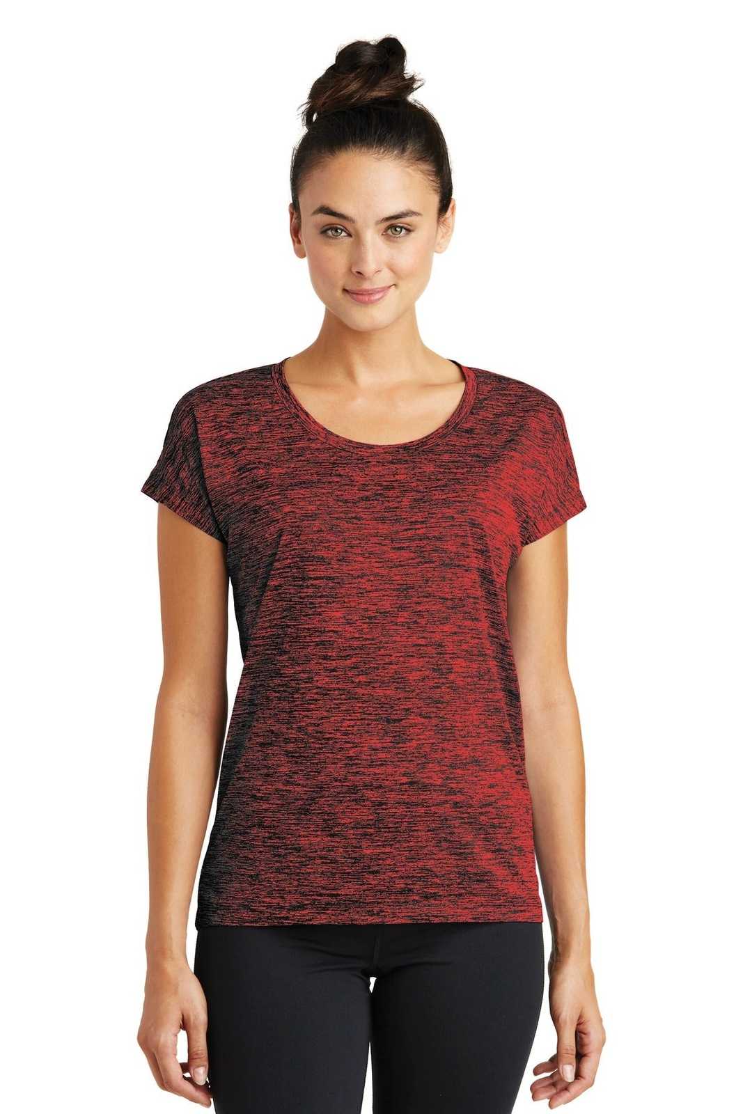 Sport-Tek LST390 Ladies PosiCharge Electric Heather Sporty Tee - Deep Red-Black Electric - HIT a Double - 1