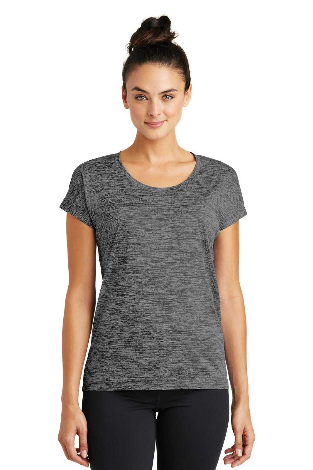Sport-Tek LST390 Ladies PosiCharge Electric Heather Sporty Tee - Gray-Black Electric - HIT a Double - 1