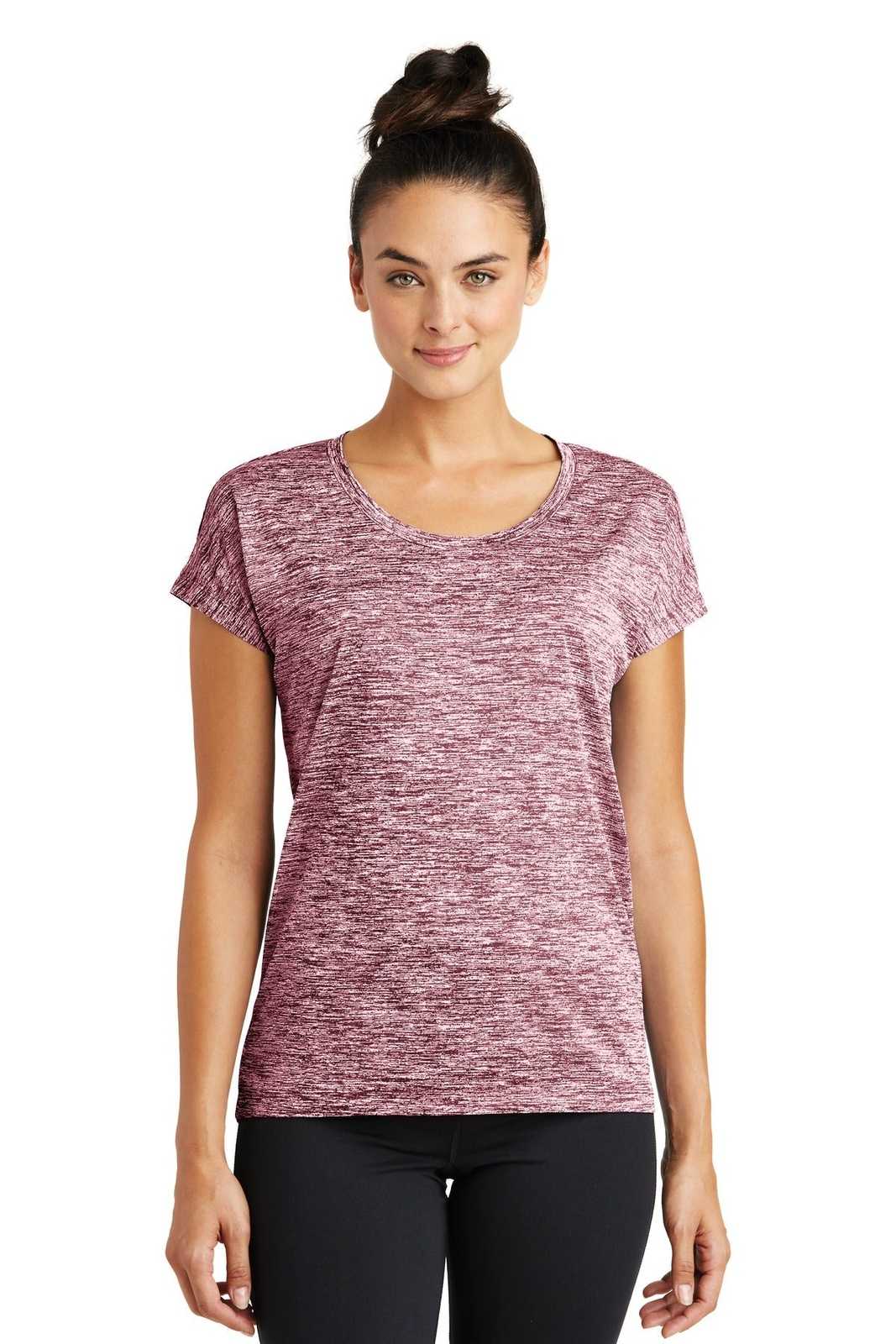 Sport-Tek LST390 Ladies PosiCharge Electric Heather Sporty Tee - Maroon Electric - HIT a Double - 1