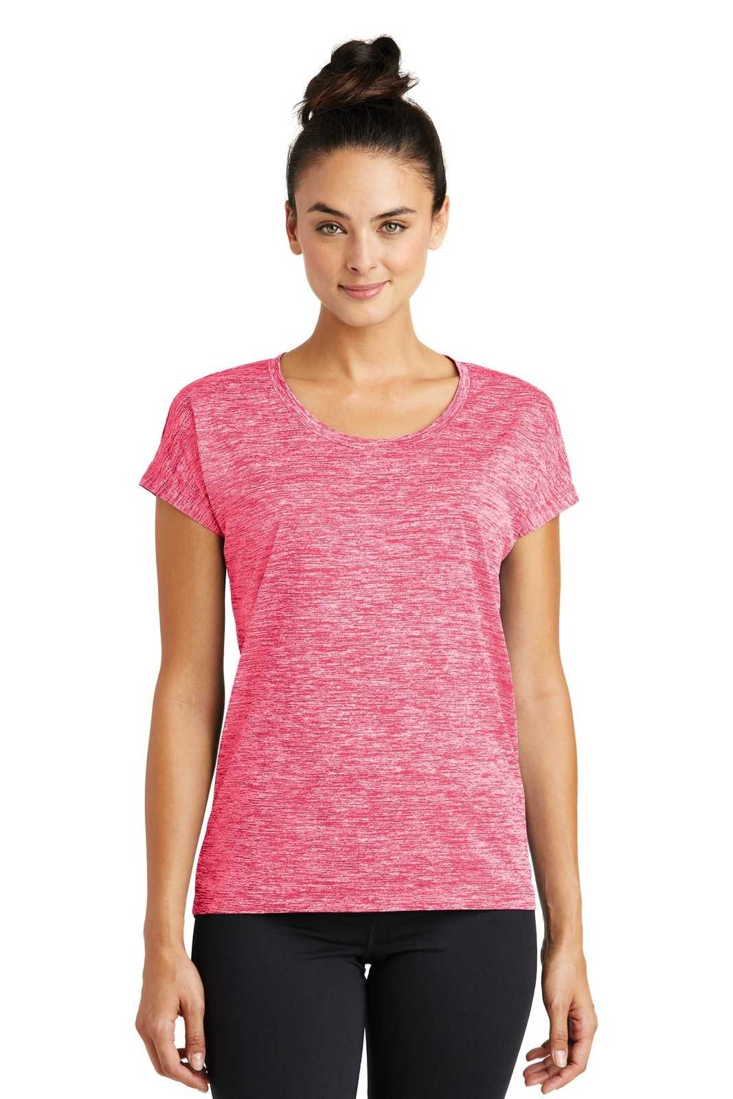 Sport-Tek LST390 Ladies PosiCharge Electric Heather Sporty Tee - Power Pink Electric - HIT a Double - 1