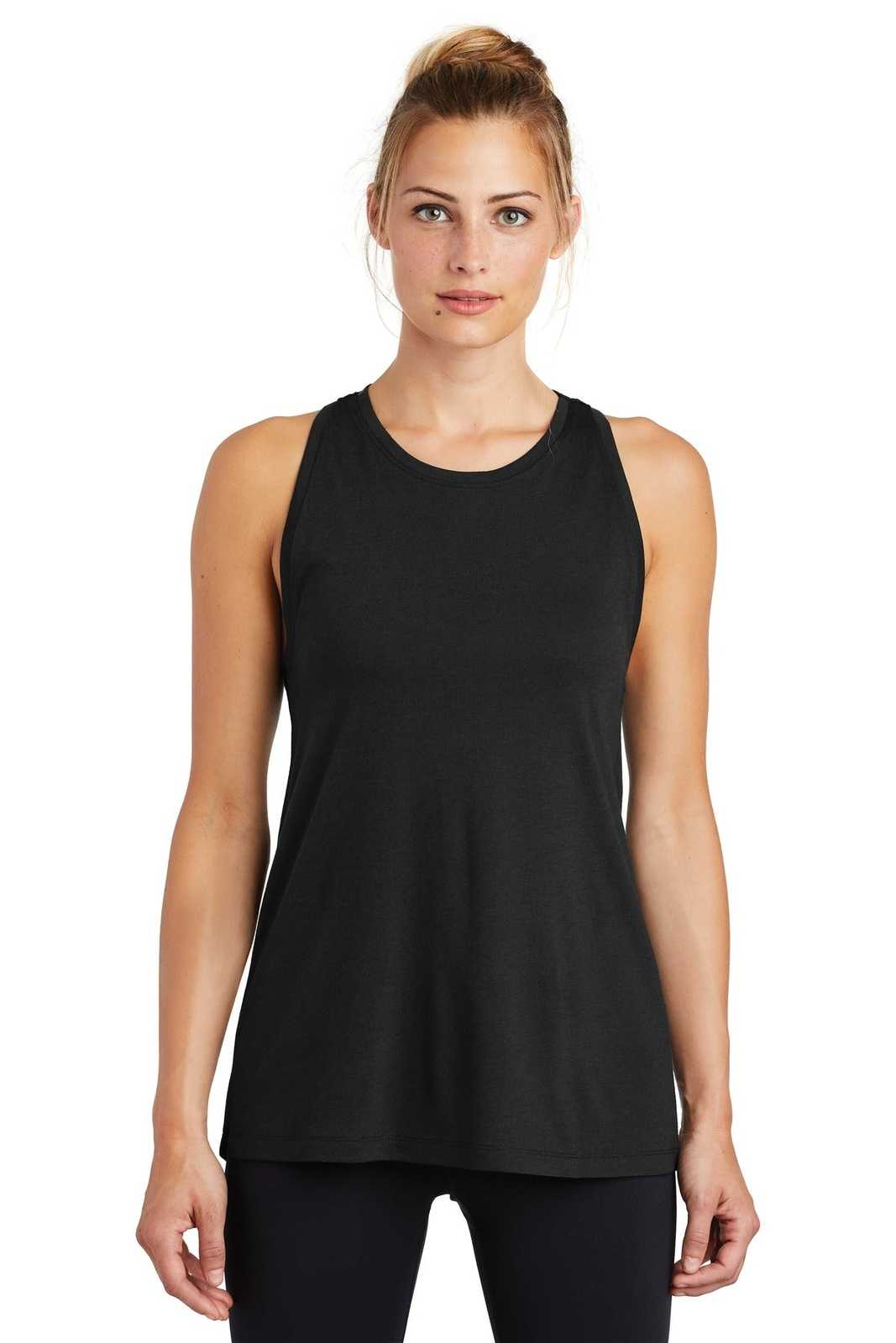 Sport-Tek LST402 Ladies PosiCharge Tri-Blend Wicking Tank - Black Triad Solid - HIT a Double - 1