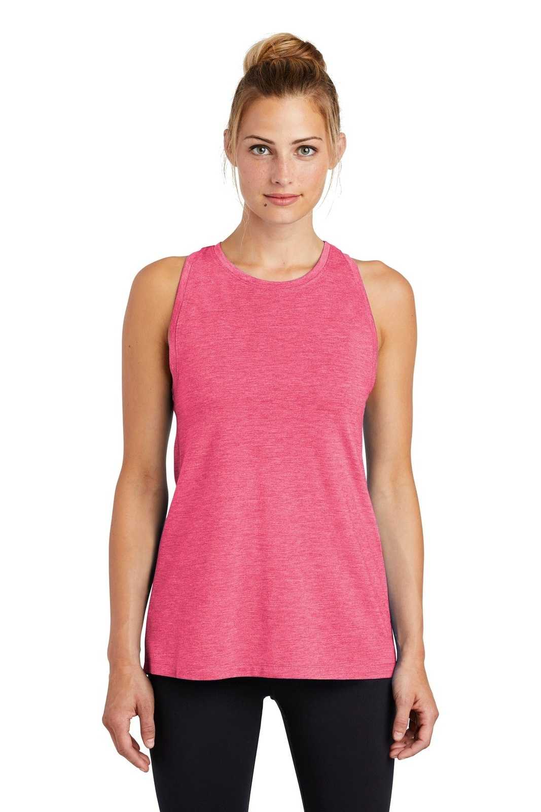 Sport-Tek LST402 Ladies PosiCharge Tri-Blend Wicking Tank - Pink Raspberry Heather - HIT a Double - 1