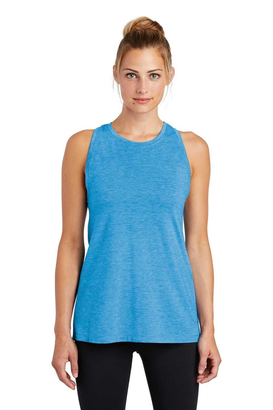 Sport-Tek LST402 Ladies PosiCharge Tri-Blend Wicking Tank - Pond Blue Heather - HIT a Double - 1