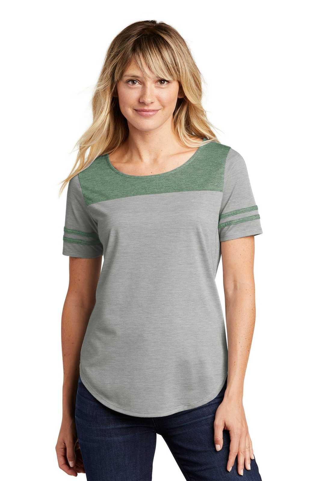 Sport-Tek LST403 Ladies PosiCharge Tri-Blend Wicking Fan Tee - Forest Green Heather Light Gray Heather - HIT a Double - 1