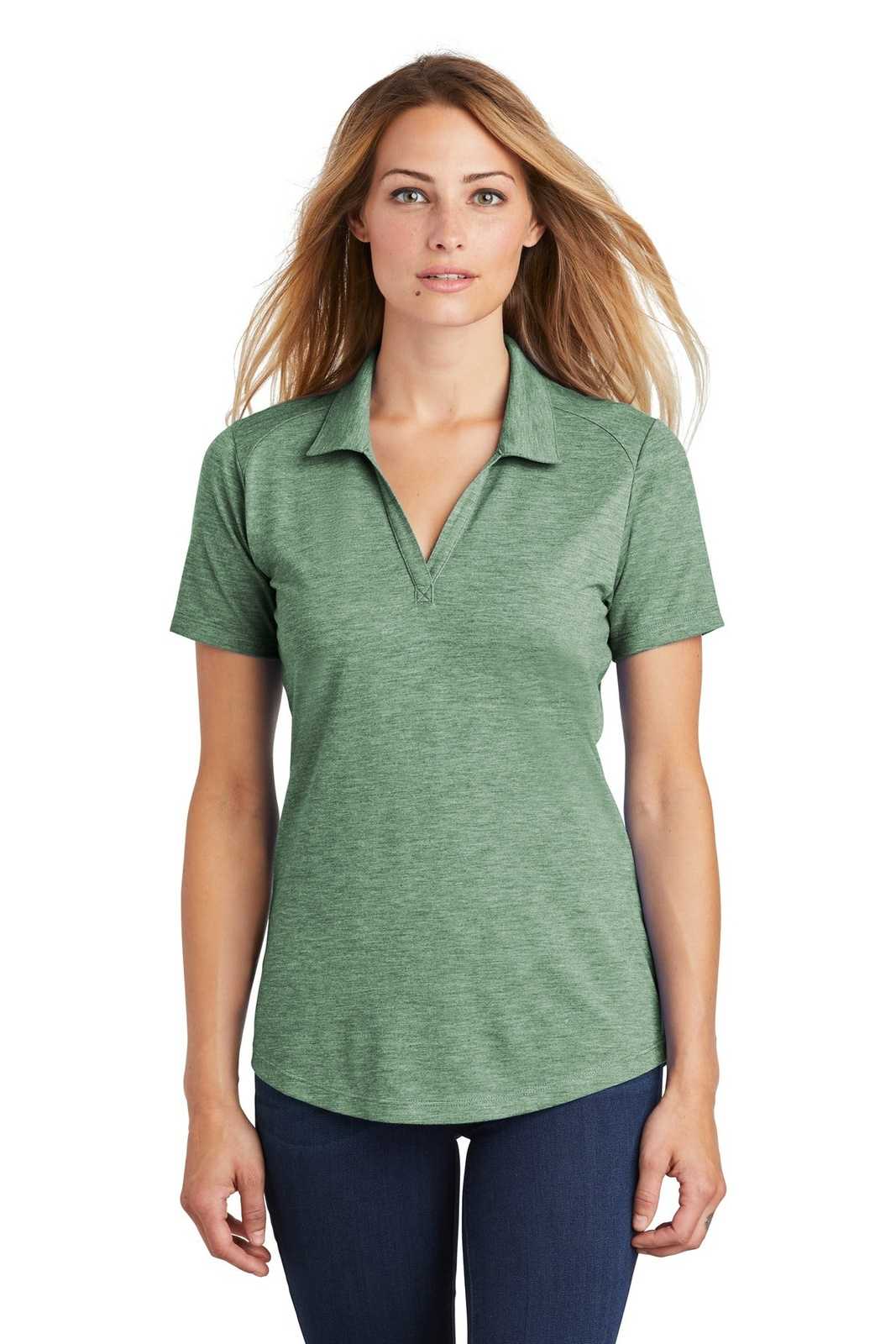 Sport-Tek LST405 Ladies PosiCharge Tri-Blend Wicking Polo - Forest Green Heather - HIT a Double - 1