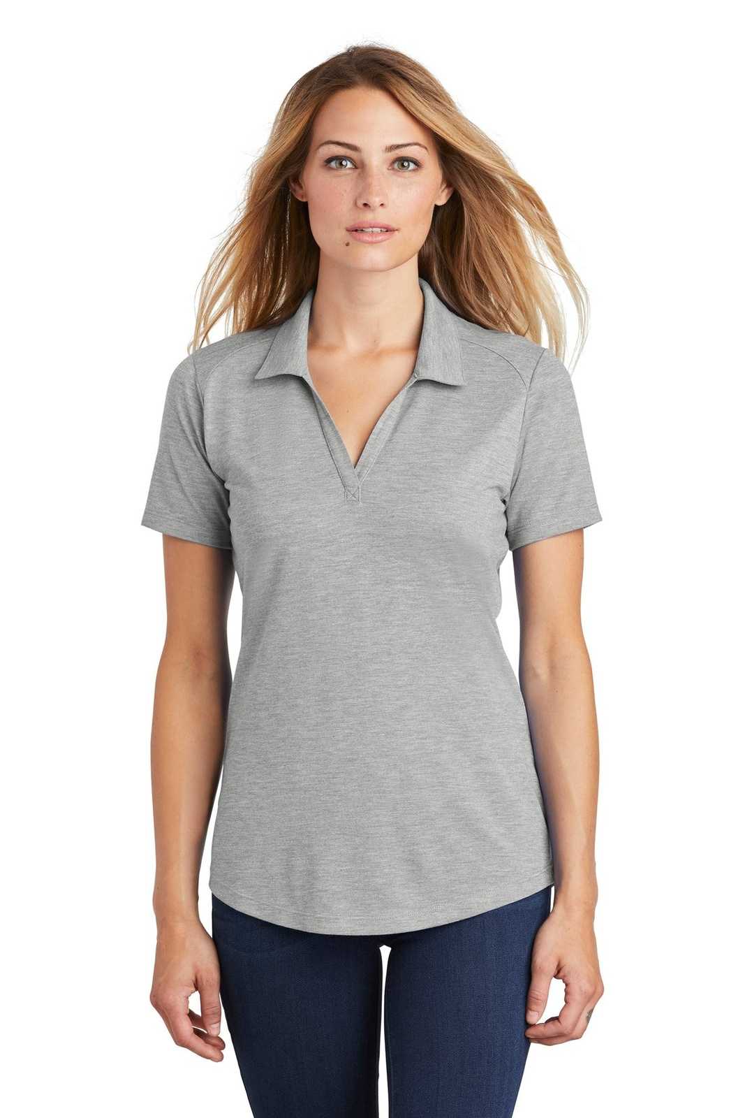 Sport-Tek LST405 Ladies PosiCharge Tri-Blend Wicking Polo - Light Gray Heather - HIT a Double - 1