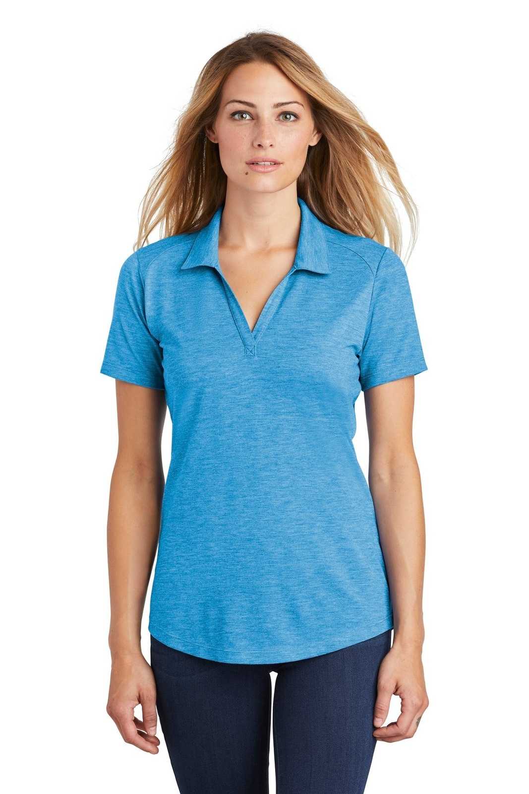 Sport-Tek LST405 Ladies PosiCharge Tri-Blend Wicking Polo - Pond Blue Heather - HIT a Double - 1