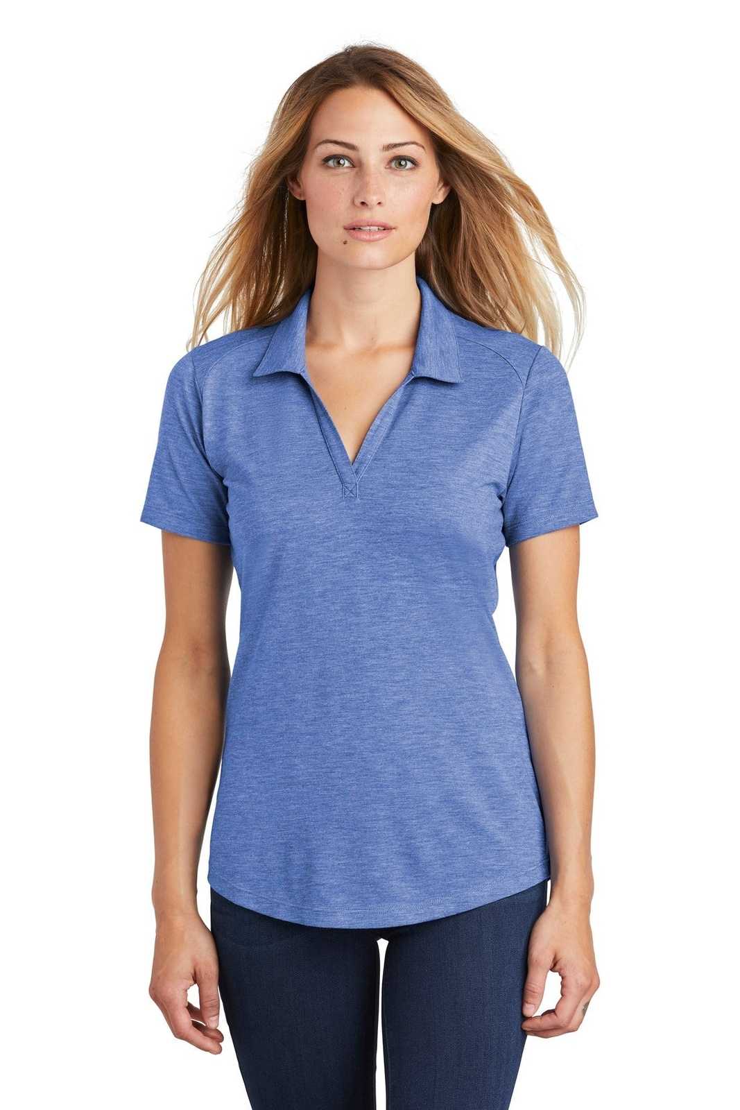 Sport-Tek LST405 Ladies PosiCharge Tri-Blend Wicking Polo - True Royal Heather - HIT a Double - 1
